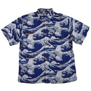 Yiume Great Wave Button Down Short Sleeve Shirt Men's Small Japanese Ukiyo-e